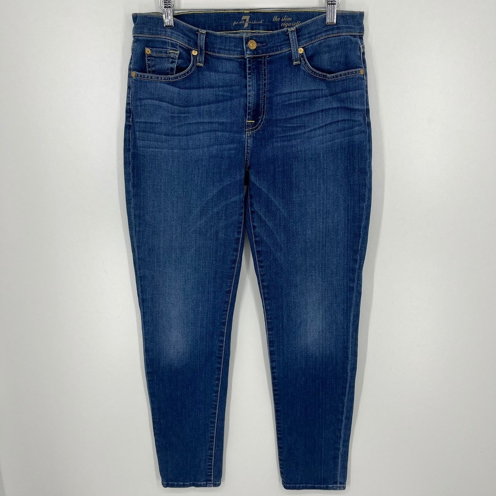 7 For All Mankind The Slim Cigarette Jeans Womens 32 Medium Wash Blue Denim